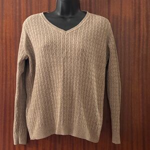 Karen Scott Taupe Ribbed V-Neck Sweater